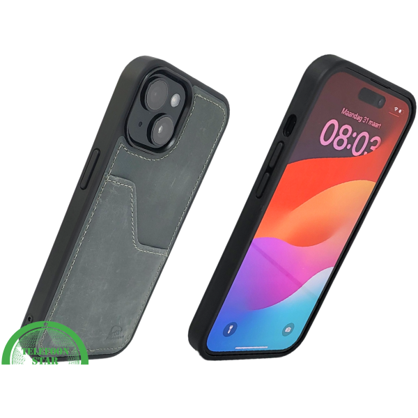 iPhone 15 Hoesje &ndash; Donkergroen Vintage Leerlook Met Kaarthouder | Stoer &amp; Praktisch – foto 2