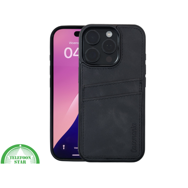 iPhone 16 Pro Zwart Leren Hoesje met Kaartvakken &ndash; Elegante Bescherming – foto 3