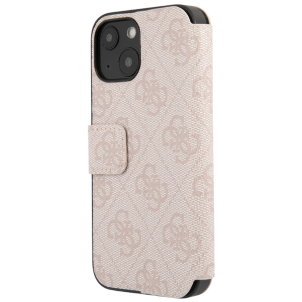 Hoesje voor iPhone 15 Bookcase &ndash; Luxe Roze Lederen Look met Goudkleurig Logo – foto 3