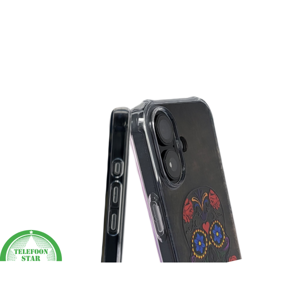 iPhone 16 hoesje transparant met kleurrijke skull print en extra bescherming – foto 6