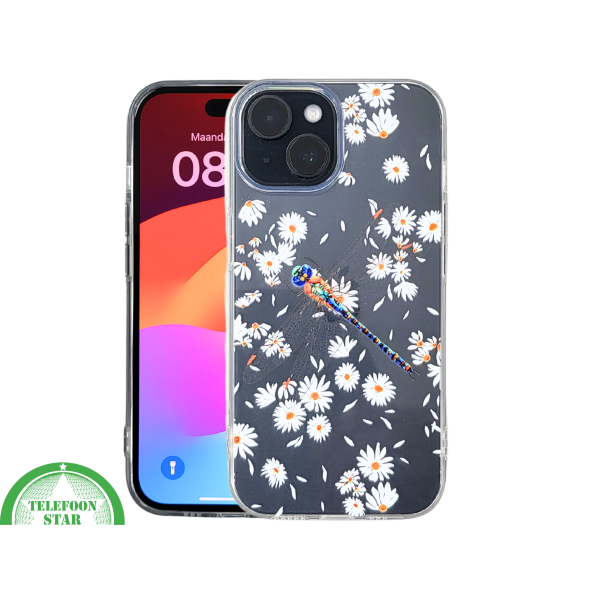 iPhone 15 Hoesje &ndash; Transparant Met Margrietjes en Papegaai | Fris, Kleurrijk &amp; Beschermend – foto 3