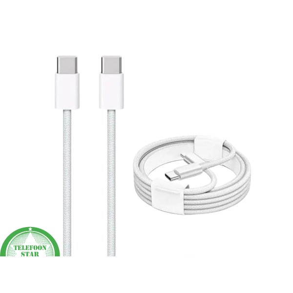 USB-C naar USB-C Oplaadkabel 2 Meter &ndash; Witte Gevlochten Snelladerkabel – foto 4