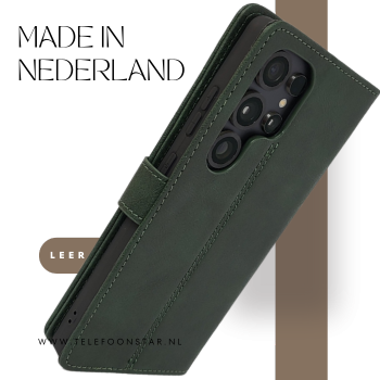 S25 Ultra Olijfgroen Boek Klap hoesjes Leer Stijlvolle en Beschermende Wallet Case