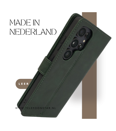 S25 Edge Olijfgroen Boek Klap hoesjes Leer Stijlvolle en Beschermende Wallet Case