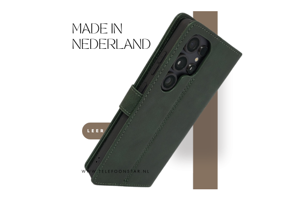 S25 Plus Olijfgroen Boek Klap hoesjes Leer Stijlvolle en Beschermende Wallet Case