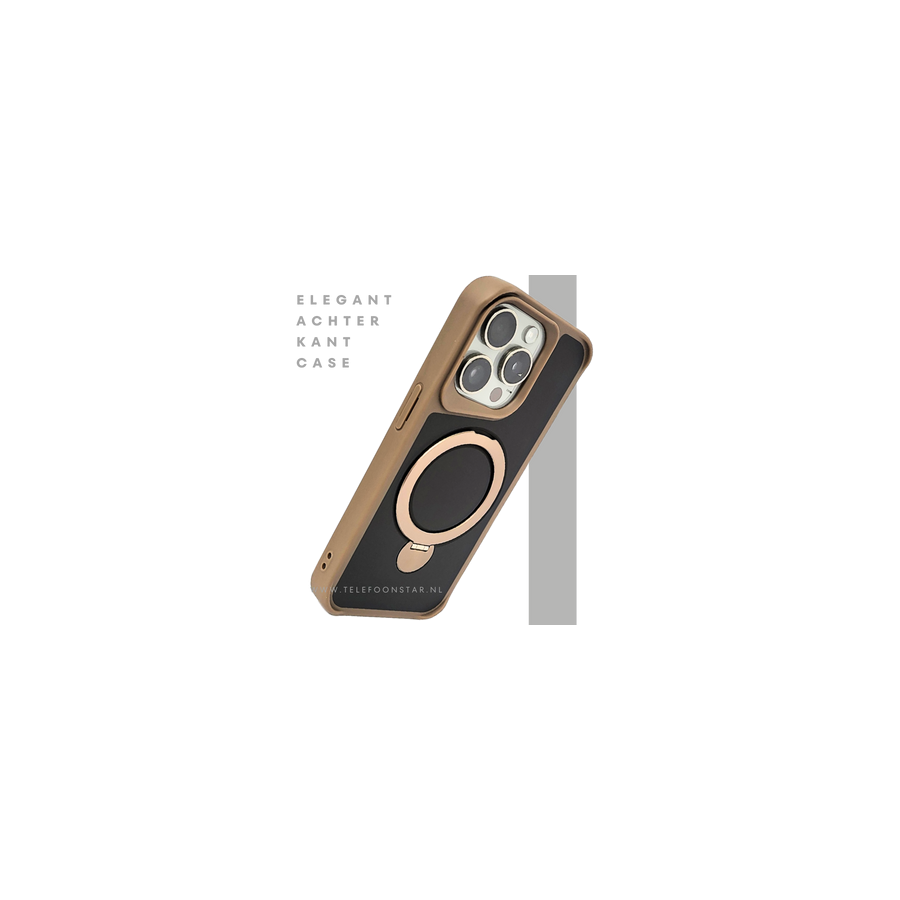 iPhone 15 Pro Max Hoesje met Ringhouder &ndash; Luxe Bescherming in Bruin-Zwart Design