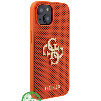 Hoesje voor iPhone 15 &ndash; Oranje Luxe Design met Goudkleurig Logo
