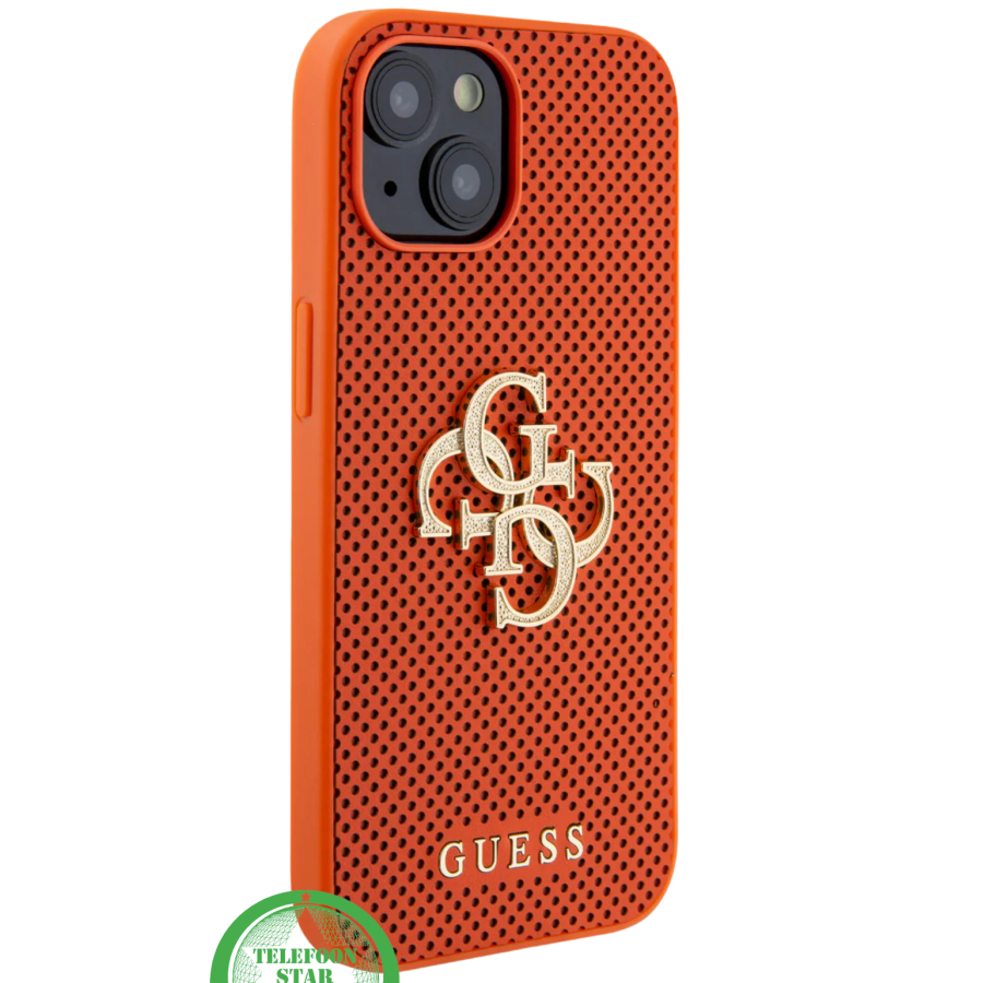 Hoesje voor iPhone 15 &ndash; Oranje Luxe Design met Goudkleurig Logo