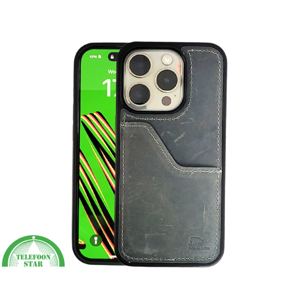 iPhone 15 Pro Max Hoesje met Kaarthouder &ndash; Vintage Lederlook Grijs | Telefoonstar.nl – foto 3