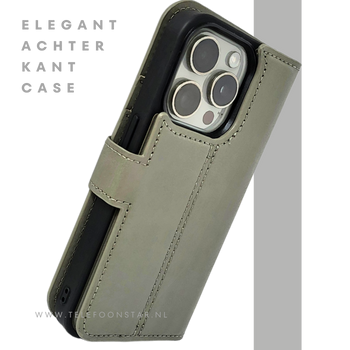 Groen Bookcase Hoesje 2 en 1 iPhone 15 Pro Max&ndash; Lederen Look & Kaartvak | Telefoonstar.nl