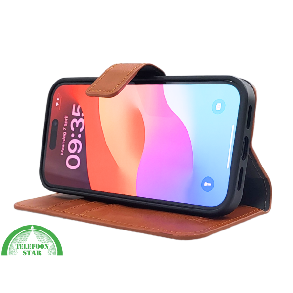 iPhone 15 Plus 2-in-1 Hoesje Bruin Leer &ndash; Bookcase met Uitneembare Backcover – foto 5