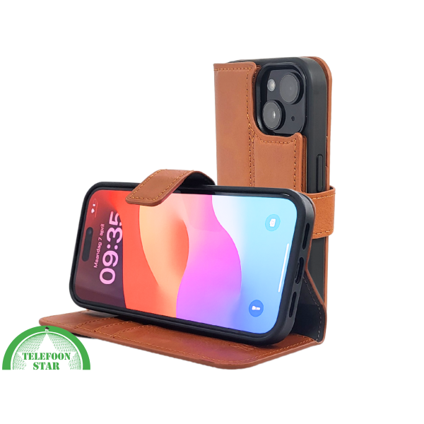 iPhone 15 Plus 2-in-1 Hoesje Bruin Leer &ndash; Bookcase met Uitneembare Backcover – foto 6