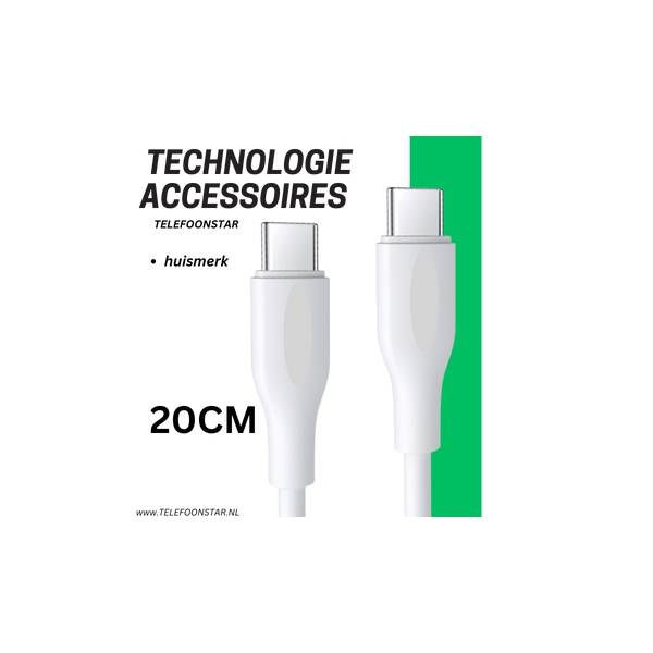 USB C Oplaadkabel 20 CM Witte Gevlochten Snelladerkabel – foto 6