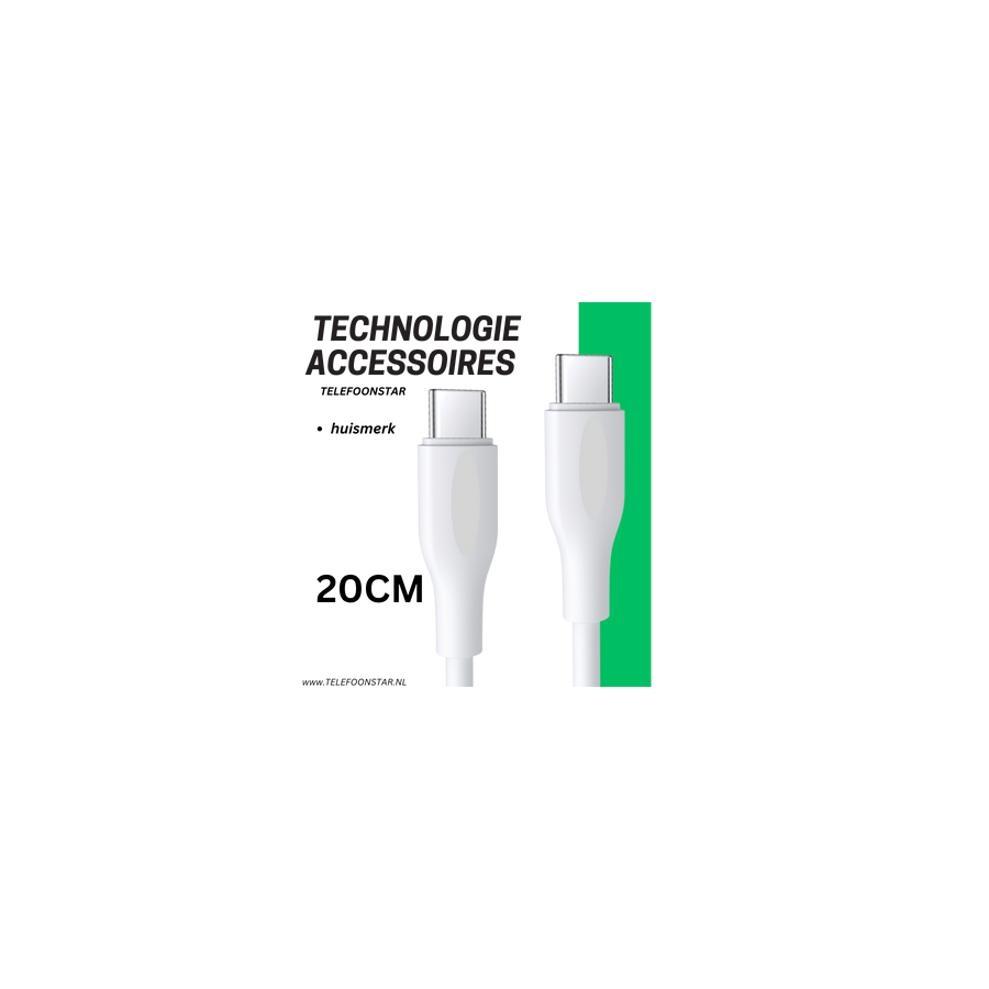 USB C Oplaadkabel 20 CM Witte Gevlochten Snelladerkabel