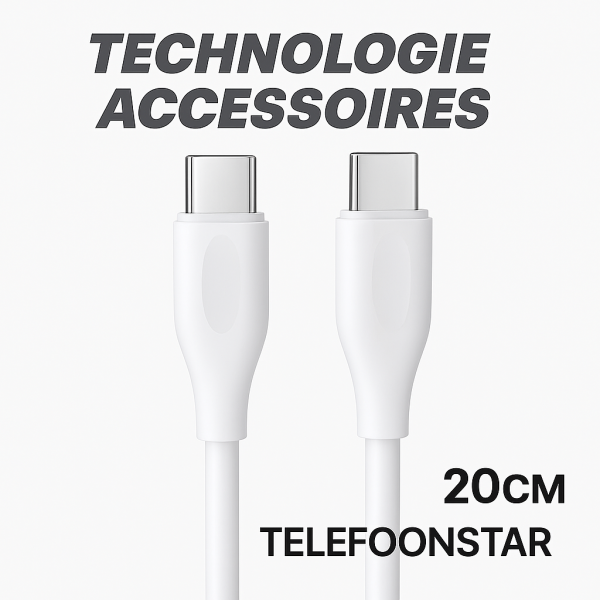 USB C Oplaadkabel 20 CM Witte Gevlochten Snelladerkabel – foto 2