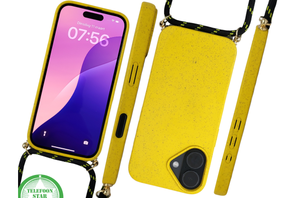 iPhone 16 Hoesje met Koord Geel – Felgeel & Duurzaam