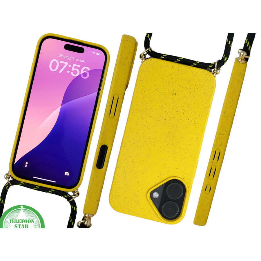 iPhone 16 Hoesje met Koord Geel &ndash; Felgeel &amp; Duurzaam