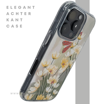 iPhone 16 Pro Transparant Hoesje Met Bloemen En Vlinder Elegante Achterkant Bescherming
