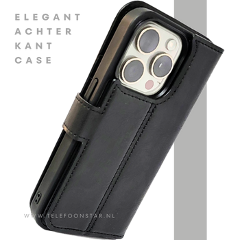 Zwart Bookcase Hoesje twee en een iPhone 15 Pro Max&ndash; Luxe PU-leer & Kaarthouder | Telefoonstar.nl
