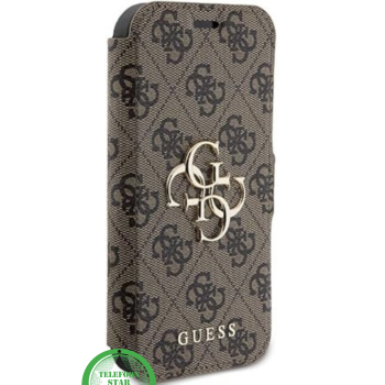 Hoesje voor iPhone 15 Bookcase &ndash; LuxeBruin Lederen Look met Goudkleurig Logo Geef je iPhone 15 een stijlvolle en elegante uitstraling met ditBruin bookcase hoesje.
