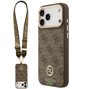 Hoesje voor iPhone 17 Pro Bruin Guess afneembare schouder- en polsband