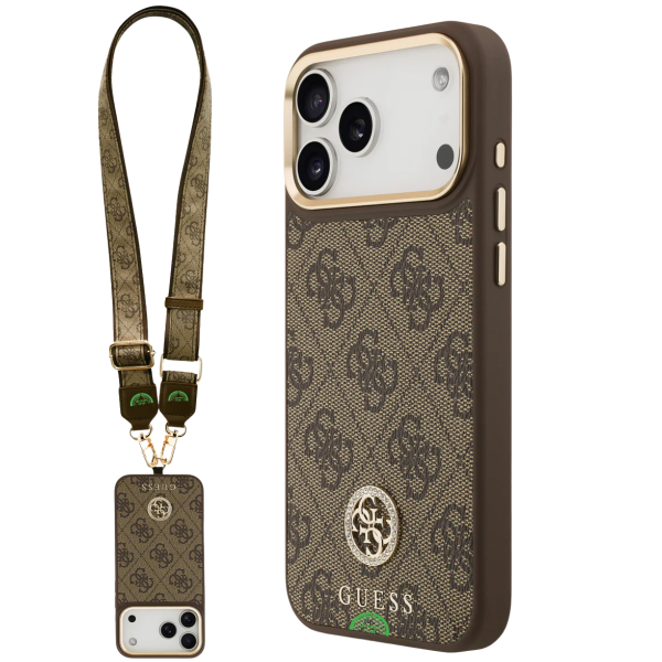 Hoesje voor iPhone 17 Pro Bruin Guess afneembare schouder- en polsband – foto 8