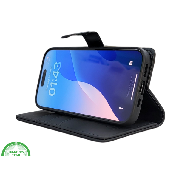 iPhone 16 Pro Max Bookcase Hoesje Zwart &ndash; Leren Look met Magnetische Sluiting – foto 5