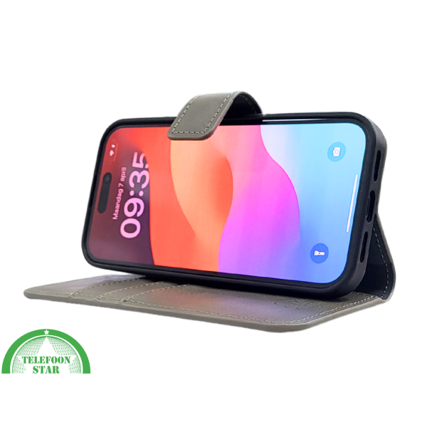iPhone 15 Plus 2-in-1 Hoesje Groen Leer &ndash; Bookcase Met 2 in 1 Functie – foto 5