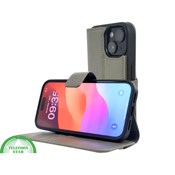 iPhone 15 Plus 2-in-1 Hoesje Groen Leer &ndash; Bookcase Met 2 in 1 Functie – foto 6