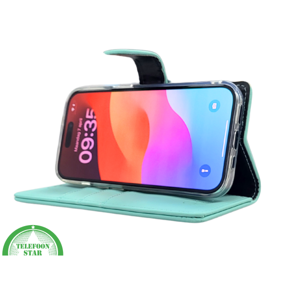 iPhone 15 2-in-1 Hoesje Mintgroen &ndash; Bookcase met Pasjeshouder  – foto 5