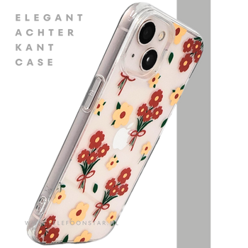 iPhone 13 / 14 Hoesje &ndash; Transparant Bloemenprint met Rode Boeketten | Telefoonstar