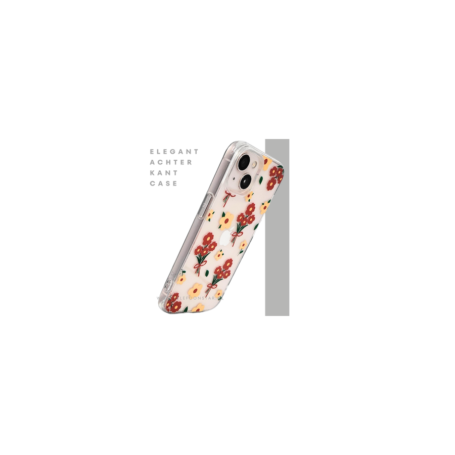 iPhone 13 / 14 Hoesje &ndash; Transparant Bloemenprint met Rode Boeketten | Telefoonstar