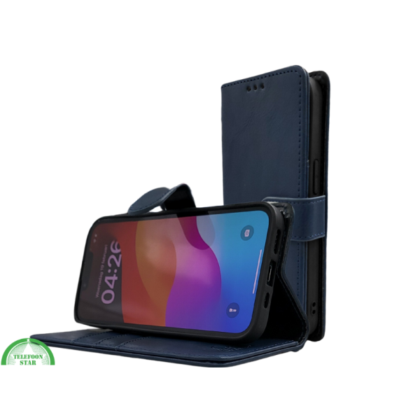 Hoesje voor iphone 17e Boek Case Leer Wallet Case Donkerblauwe  – foto 4