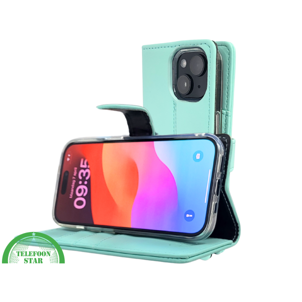 iPhone 15 2-in-1 Hoesje Mintgroen &ndash; Bookcase met Pasjeshouder  – foto 6