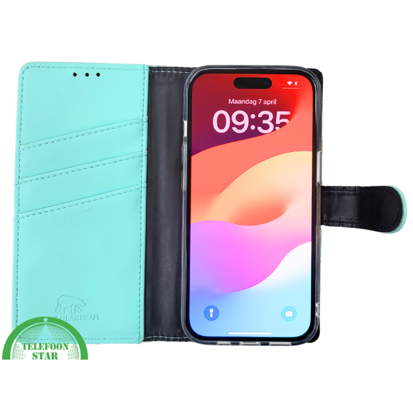 iPhone 15 2-in-1 Hoesje Mintgroen &ndash; Bookcase met Pasjeshouder  – foto 7