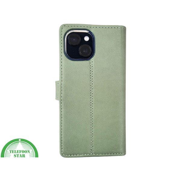 iPhone 15 2-in-1 Hoesje Groen Leer &ndash; Bookcase met Pasjeshouder – foto 3