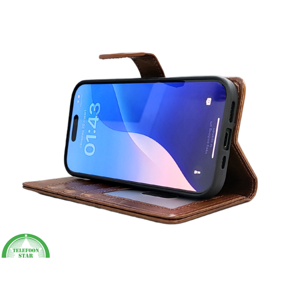 iPhone 16 Pro Max Bookcase Hoesje Bruin &ndash; Vintage Look met Luxe Bescherming – foto 5