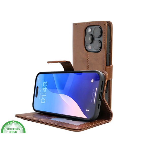 iPhone 16 Pro Max Bookcase Hoesje Bruin &ndash; Vintage Look met Luxe Bescherming – foto 6