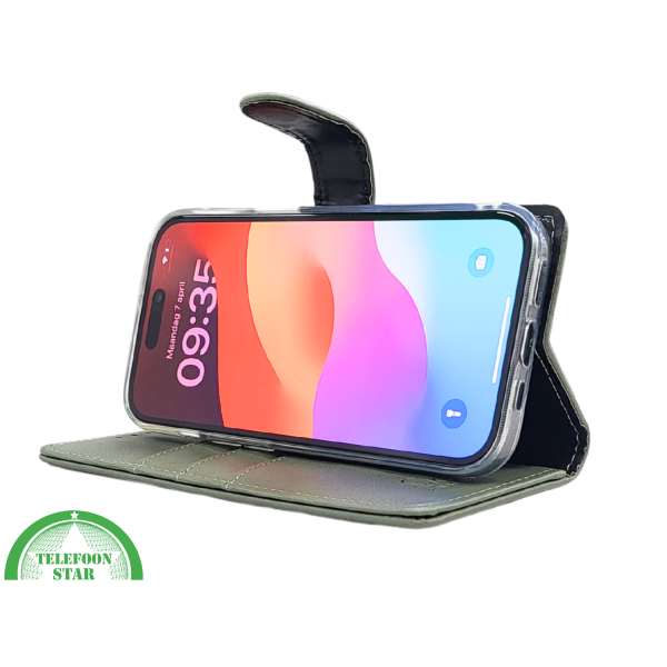 iPhone 15 2-in-1 Hoesje Groen Leer &ndash; Bookcase met Pasjeshouder – foto 5