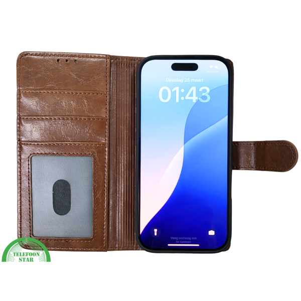 iPhone 16 Pro Max Bookcase Hoesje Bruin &ndash; Vintage Look met Luxe Bescherming – foto 7