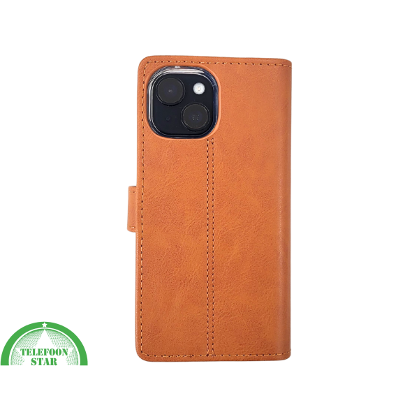 iPhone 15 Plus Leren Hoesje Cognac &ndash; Bookcase met Pasjeshouder – foto 3