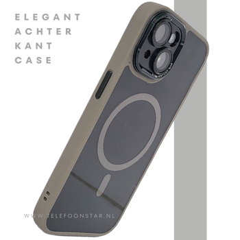iPhone 15 Hoesje &ndash; Transparant met Beige Rand & MagSafe | Elegant, Neutraal & Praktisch