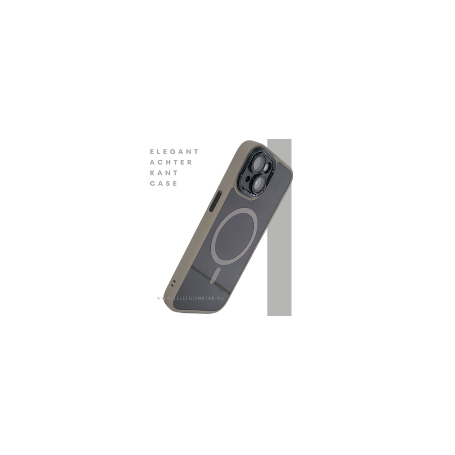 iPhone 15 Hoesje &ndash; Transparant met Beige Rand &amp; MagSafe | Elegant, Neutraal &amp; Praktisch