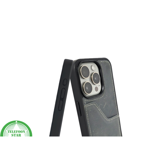 iPhone 15 Pro Max Hoesje met Kaarthouder &ndash; Vintage Lederlook Grijs | Telefoonstar.nl – foto 6