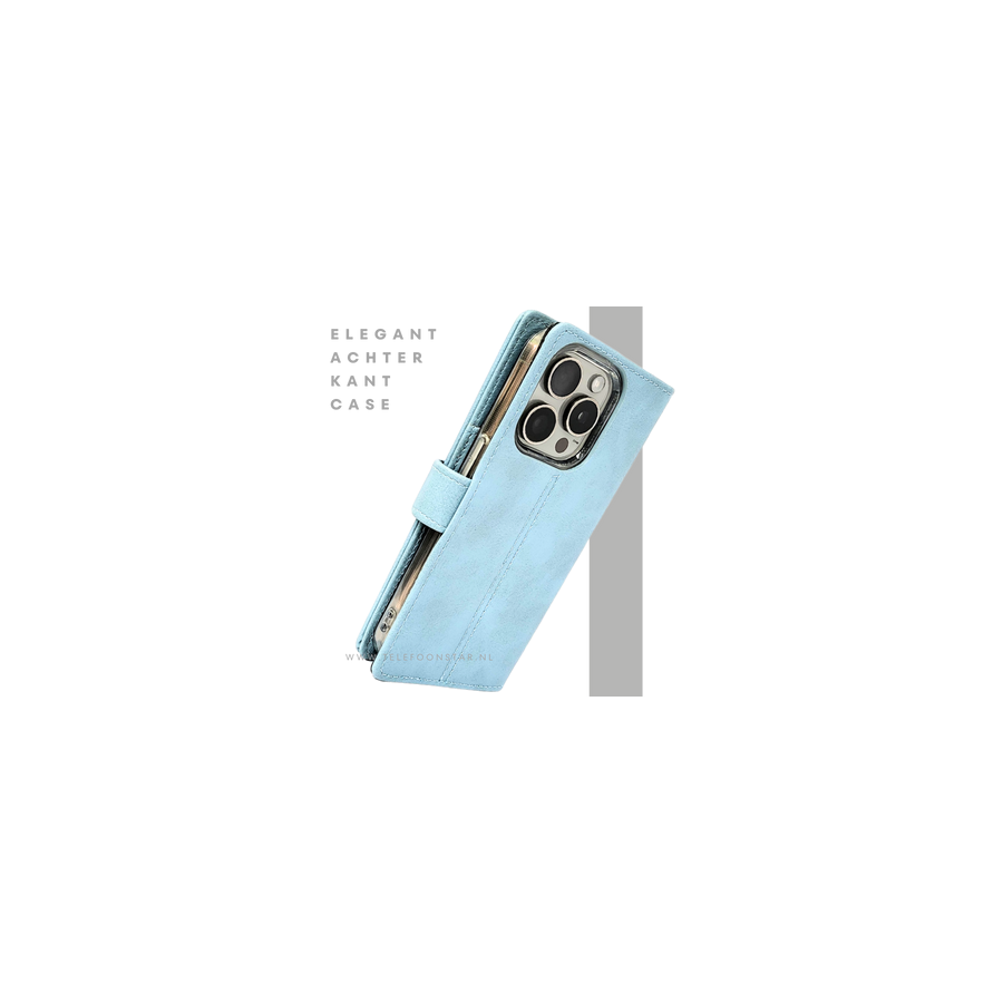 Lichtblauw Bookcase Hoesje iPhone 15 Pro &ndash; Fris &amp; Functioneel | Telefoonstar.nl