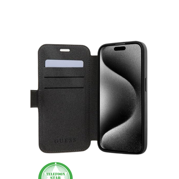 Hoesje voor iPhone 15 Bookcase &ndash; LuxeBruin Lederen Look met Goudkleurig Logo Geef je iPhone 15 een stijlvolle en elegante uitstraling met ditBruin bookcase hoesje. – foto 3
