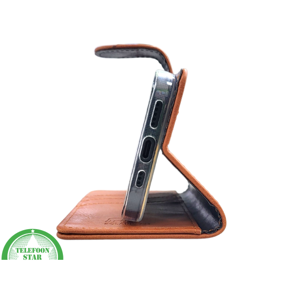 iPhone 15 Plus Leren Hoesje Cognac &ndash; Bookcase met Pasjeshouder – foto 4