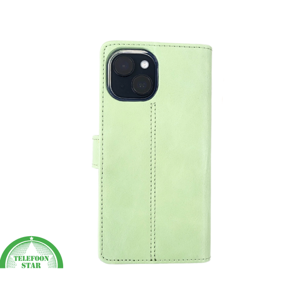 iPhone 15 Plus Hoesje Lichtgroen &ndash; Bookcase met Pasjeshouder – foto 3