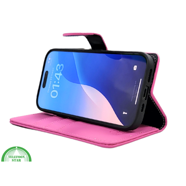 iPhone 16 Pro Bookcase Hoesje Roze &ndash; Stijlvolle Leren Look met Volledige Bescherming – foto 5