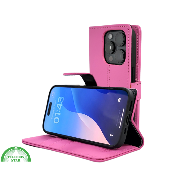 iPhone 16 Pro Bookcase Hoesje Roze &ndash; Stijlvolle Leren Look met Volledige Bescherming – foto 6